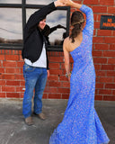Stunning Light Purple Sequins Mermaid One Sleeve Prom HZ0307