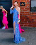 Stunning Light Purple Sequins Mermaid One Sleeve Prom HZ0307