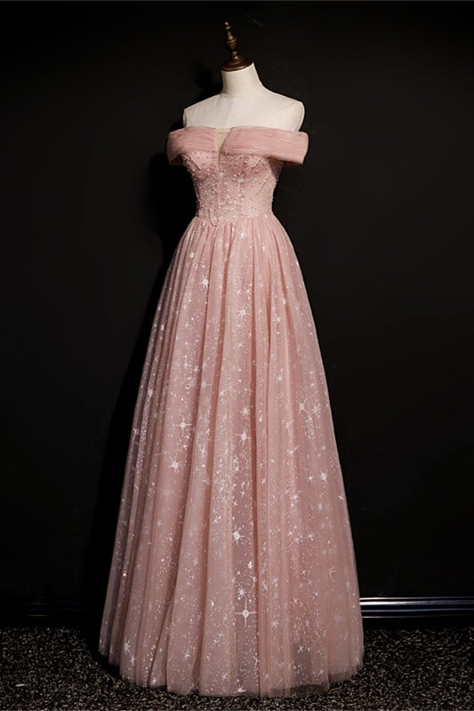 Stunning Off the Shoulder Pink Long Prom HZ0307