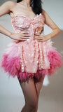 Stylish Pink Homecoming Dresses Sequin Feather Mini Party HZ0307
