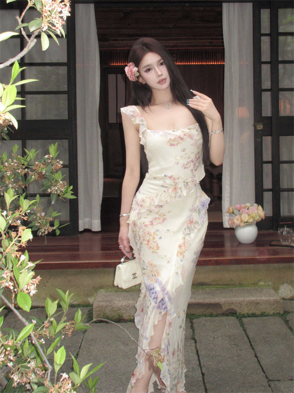 Fast Delivery Summer Holiday Chiffon Floral Party Evening Dress Soft Prom Gown, HZ0307