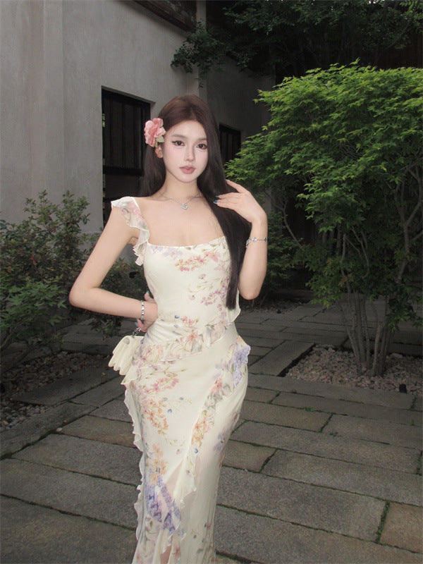 Fast Delivery Summer Holiday Chiffon Floral Party Evening Dress Soft Prom Gown, HZ0307