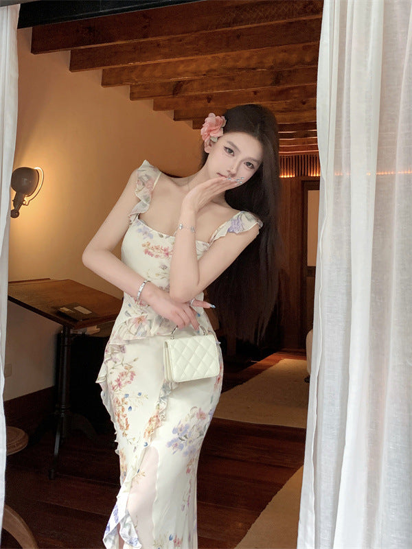 Fast Delivery Summer Holiday Chiffon Floral Party Evening Dress Soft Prom Gown, HZ0307