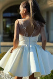 Sweet Ivory Pearl Beaded Homecoming Dresses V-Neck Graduation Dresses, HZ0307