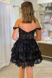 Sweet Lace Sequin Homecoming Dress, Off The Shoulder Hoco Dress, Black Girls Graduation HZ0307