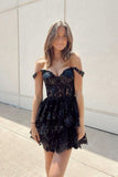 Sweet Lace Sequin Homecoming Dress, Off The Shoulder Hoco Dress, Black Girls Graduation HZ0307