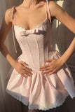 Sweet Light Pink A-line Homecoming Dresses Tie Straps Mini Hoco Party HZ0307