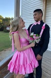 Sweet Pink A-Line Homecoming Dress Tie Up Straps Party Gown, HZ0307