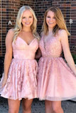 LTP1445,Sweet Pink A-Line Homecoming Dresses V-Neck Graduation HZ0307