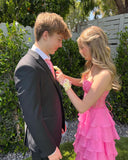 Sweet Pink Beaded Applique Lace Evening Prom Dress, HZ0307
