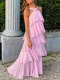 Sweet Pink Chiffon Layers Long Prom HZ0307
