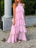 Sweet Pink Chiffon Layers Long Prom HZ0307