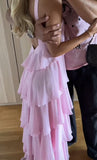 Sweet Pink Chiffon Layers Long Prom HZ0307