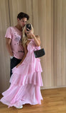 Sweet Pink Chiffon Layers Long Prom HZ0307