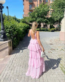 Sweet Pink Chiffon Layers Long Prom HZ0307