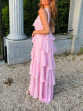 Sweet Pink Chiffon Layers Long Prom HZ0307