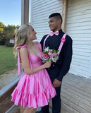 Sweet Pink A-Line Homecoming Dress Tie Up Straps Party Gown, HZ0307