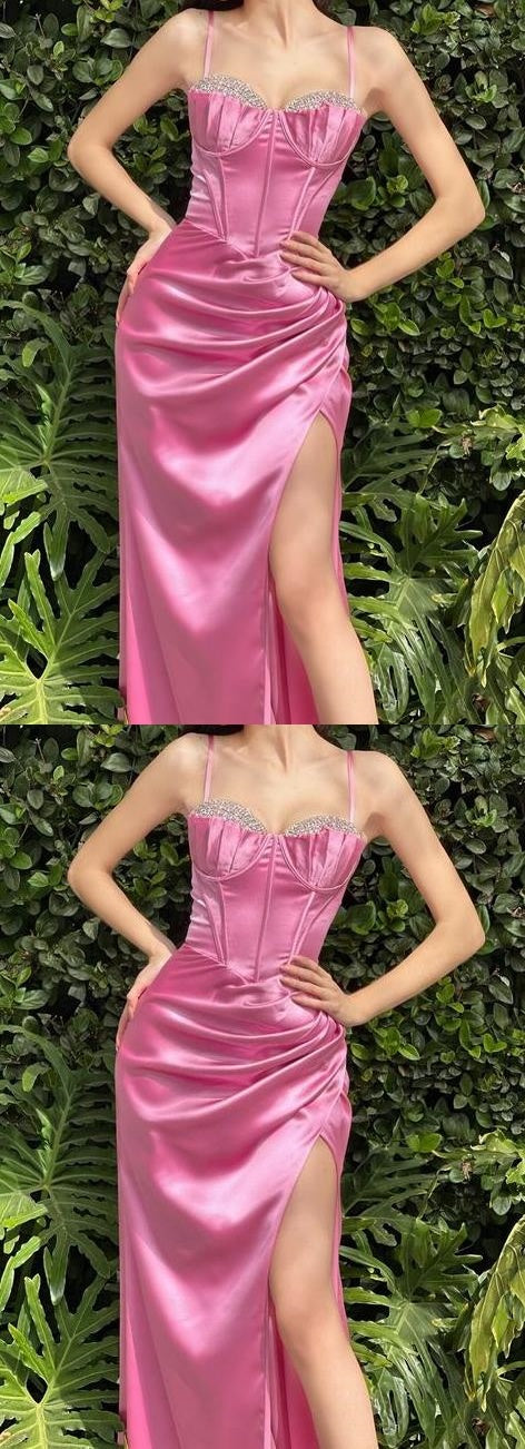 Sweet Pink Beaded Prom Dresses Mermaid Sweetheart Long Evening Dresses, HZ0307