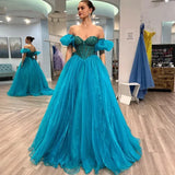 A-Line Organza Beaded Long Prom Dress Evening Formal HZ0307