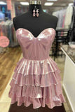 Sweetheart Gold Sleeveless Homecoming Dresses With Ruffle Skirt, HZ0307