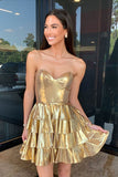 Sweetheart Gold Sleeveless Homecoming Dresses With Ruffle Skirt, HZ0307