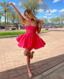 Sweetheart Hot Pink Beaded Homecoming Dresses, HZ0307