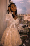 Sweetheart Ivory Lace Homecoming Dresses 3/4 Sleeves Mini Party Gown, HZ0307