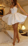 Sweetheart Ivory Satin A-Line Homecoming Dress Sleeveless Mini Formal Gown, HZ0307