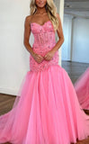 Sweetheart Lace Beaded Pink Prom Dresses Long Birthday HZ0307