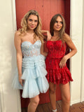 Sweetheart Lace Tiered Homecoming Dresses Tulle Junior Hoco Dress, HZ0307
