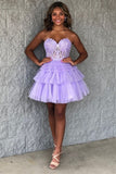 Sweetheart Lace Tiered Homecoming Dresses Tulle Junior Hoco Dress, HZ0307