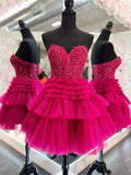 Sweetheart Lace Tiered Homecoming Dresses Tulle Junior Hoco Dress, HZ0307