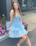 Sweetheart Lace Tiered Homecoming Dresses Tulle Junior Hoco Dress, HZ0307