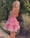 Sweetheart Lace Tiered Homecoming Dresses Tulle Junior Hoco Dress, HZ0307