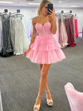 Sweetheart Lace Tiered Homecoming Dresses Tulle Junior Hoco Dress, HZ0307