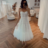 Sweetheart Lace White Homecoming Dresses Tea Length Prom Dresses, HZ0307