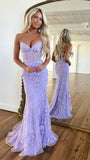 Sweetheart Lilac/Blue Appliques Mermaid Prom Dresses, HZ0307
