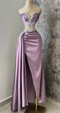 Sweetheart Lilac Rhainstone Beaded Long Prom Dresses With Side HZ0307