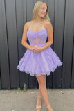 Sweetheart Lilac Tulle Homecoming Dress, A-Line Mini Party Gown, HZ0307