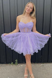 Sweetheart Lilac Tulle Homecoming Dress, A-Line Mini Party Gown, HZ0307