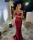Sweetheart Mermaid Red Satin Long Prom Dresses, HZ0307