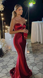 Sweetheart Mermaid Red Satin Long Prom Dresses, HZ0307