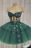 Sweetheart Neckline Short Party Homecoming Tulle Dress With Butterflies Decoration, HZ0307