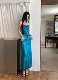 Two Pieces Sweetheart Peacock Blue Silk Satin Prom Dress Summer Party Dresses, HZ0307