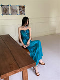 Two Pieces Sweetheart Peacock Blue Silk Satin Prom Dress Summer Party Dresses, HZ0307