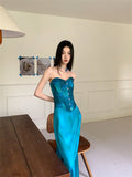 Two Pieces Sweetheart Peacock Blue Silk Satin Prom Dress Summer Party Dresses, HZ0307