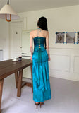 Two Pieces Sweetheart Peacock Blue Silk Satin Prom Dress Summer Party Dresses, HZ0307