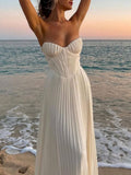 Sweetheart Pleated White Prom Dress Ivory Beach Holiday Dress, HZ0307