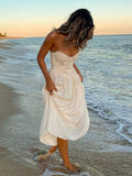 Sweetheart Pleated White Prom Dress Ivory Beach Holiday Dress, HZ0307