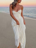 Sweetheart Pleated White Prom Dress Ivory Beach Holiday Dress, HZ0307